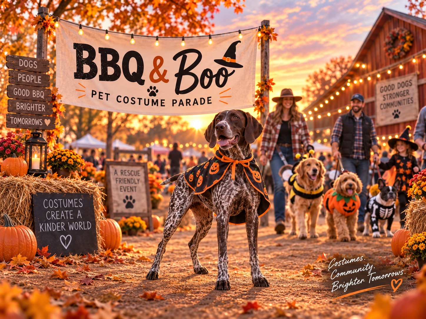 Dogs in Halloween costumes walking in the Pet Costume Parade